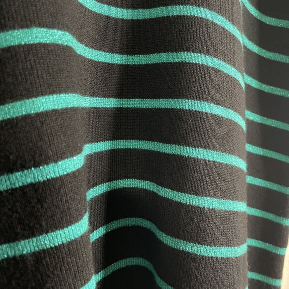 Nine West -Black w/Turquoise Shimmer Stripes & Flutter Short Sleeve Top - Large - Picture 2 of 7
